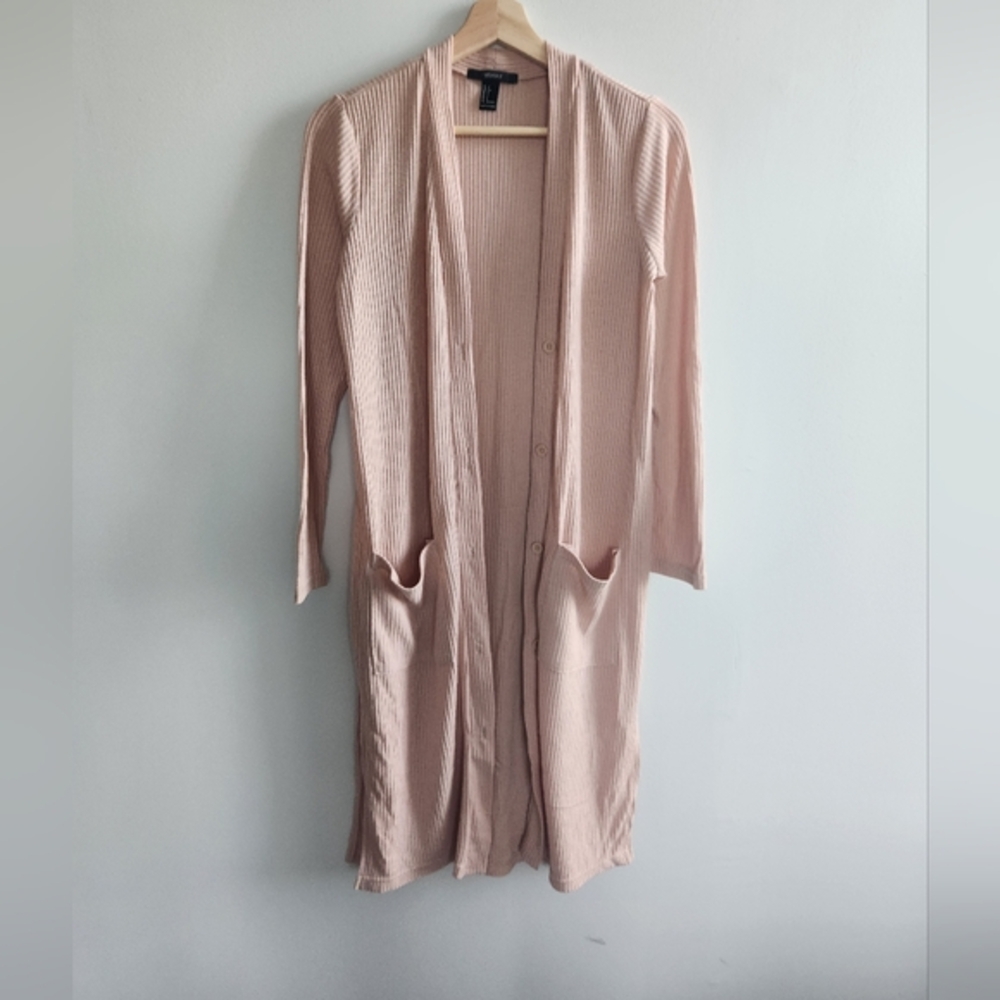 Cream Ribbed Long Cardigan